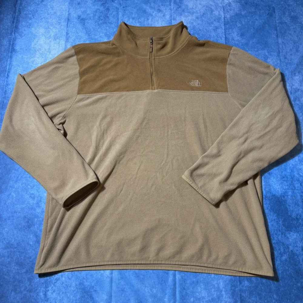 Y2K The North Face 3XL Tan Brown Colorblock Quarter Zip Fleece Pullover
